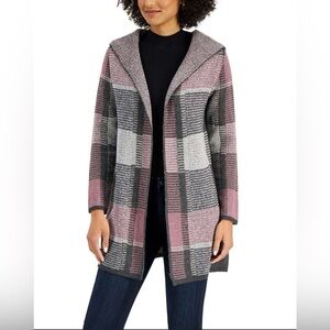Bydesign Plaid Hooded Open-Front Cardigan Sweater
